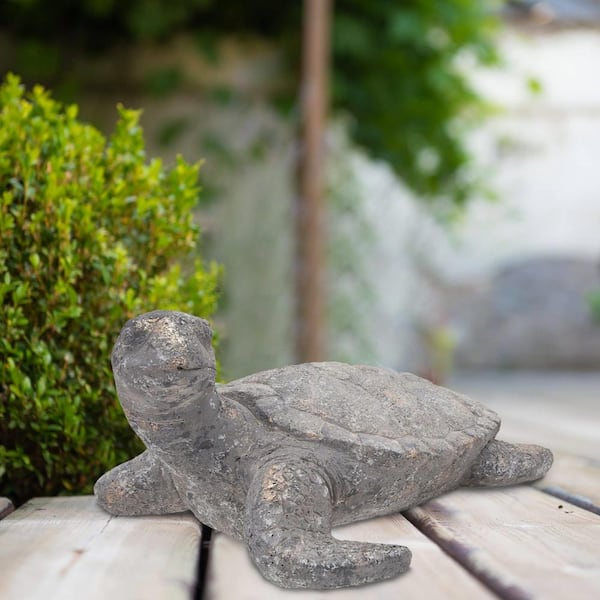 Benjara 23 in. Gray Polyresin Tortoise Figurine with Textured Accents