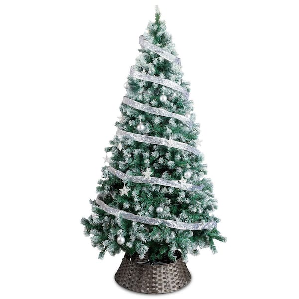 7.5 ft. Pre-Lit LED Artificial Christmas Tree with 350 Warm Lights and Silver Ribbon Ornaments