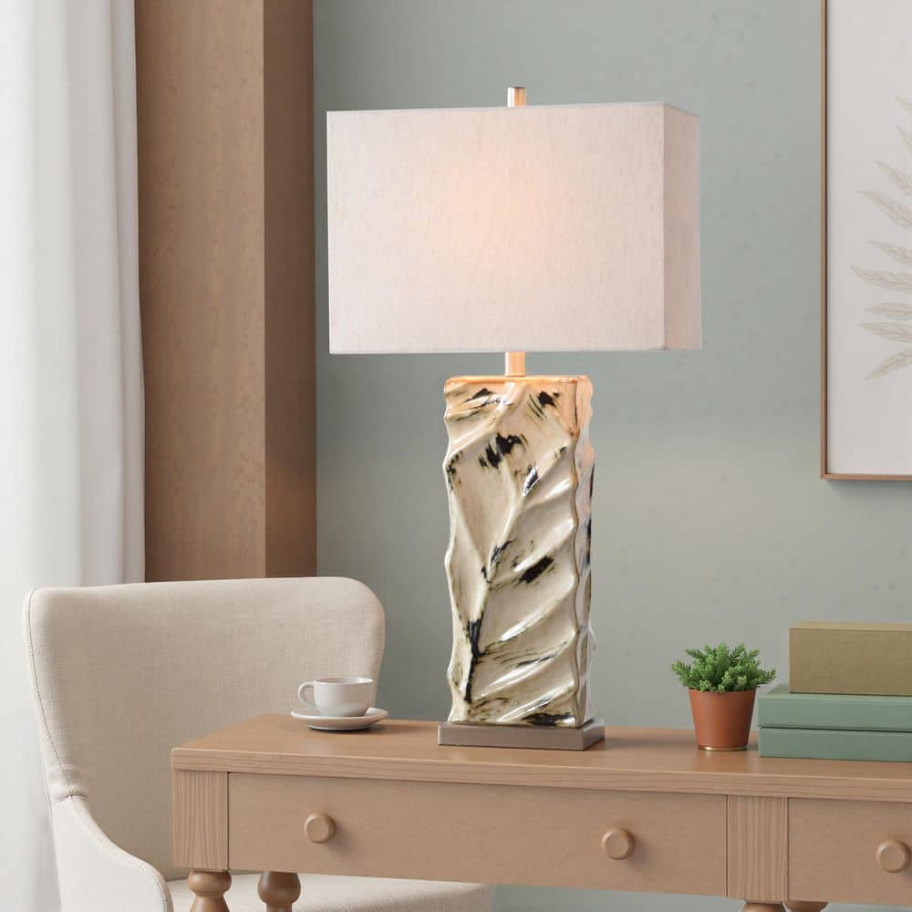 33.5 in. Cream Transitional Bedside Table Lamp for Living Room with White Linen Shade price history on PriceWatchPro