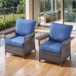 Seagull Series 2-Pieces Wicker Outdoor Patio Lounge Chair with CushionGuard Blue Cushions