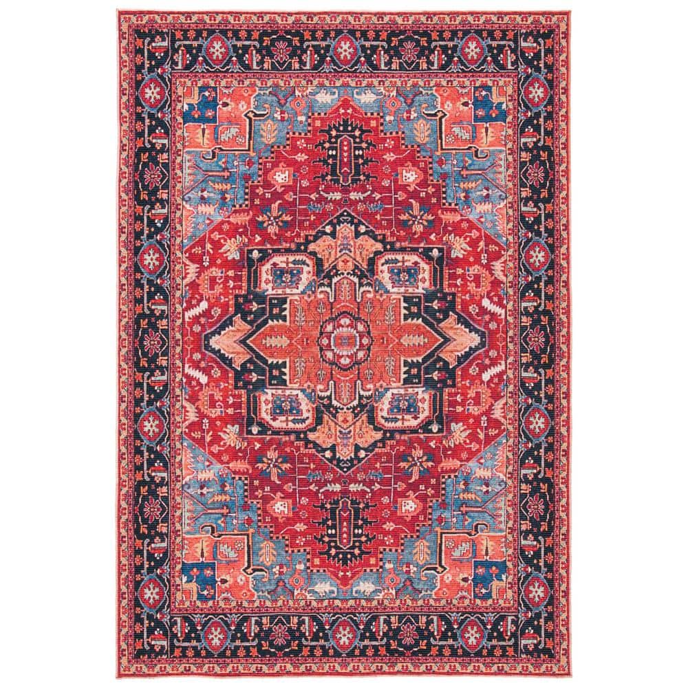 Red and Blue Machine Washable Oriental Area Rug