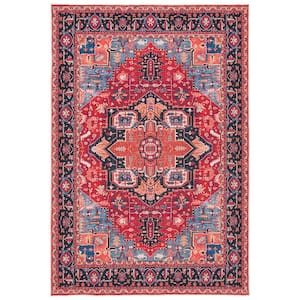 Serapi Red/Blue 5 ft. x 8 ft. Machine Washable Bohemian Floral Area Rug
