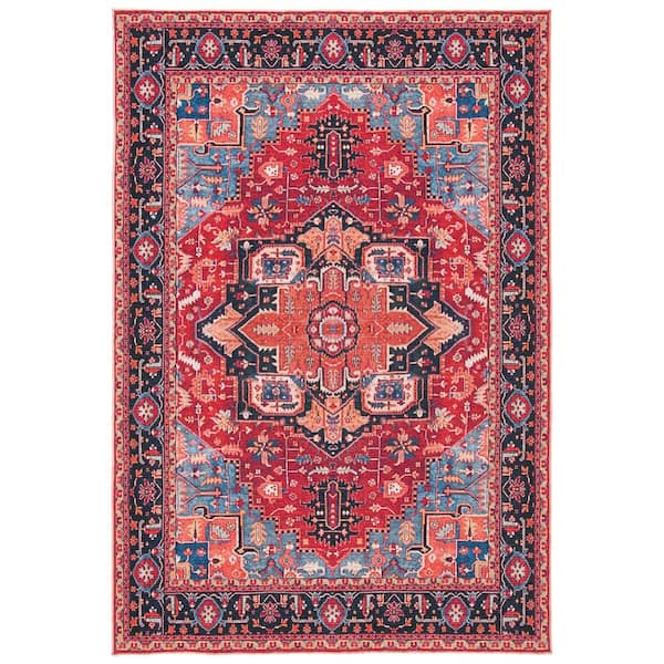 SAFAVIEH Serapi Red/Blue  7 ft. x 9 ft. Machine Washable Bohemian Floral Area Rug