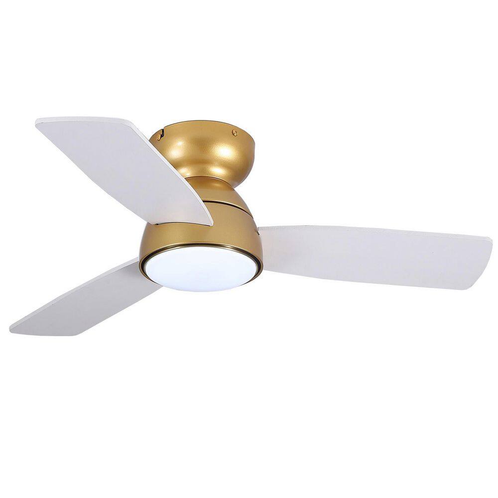 32 in. Indoor Standard Flush Mount Gold and White Low Profile 3 Blades Ceiling Fans with Lights with Remote Included price history on PriceWatchPro