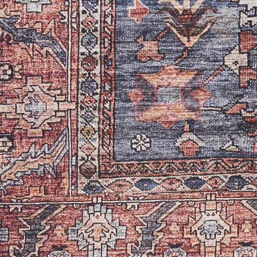 Navy and Brick Vintage Washable Wool Blend 4' x 6' Area Rug