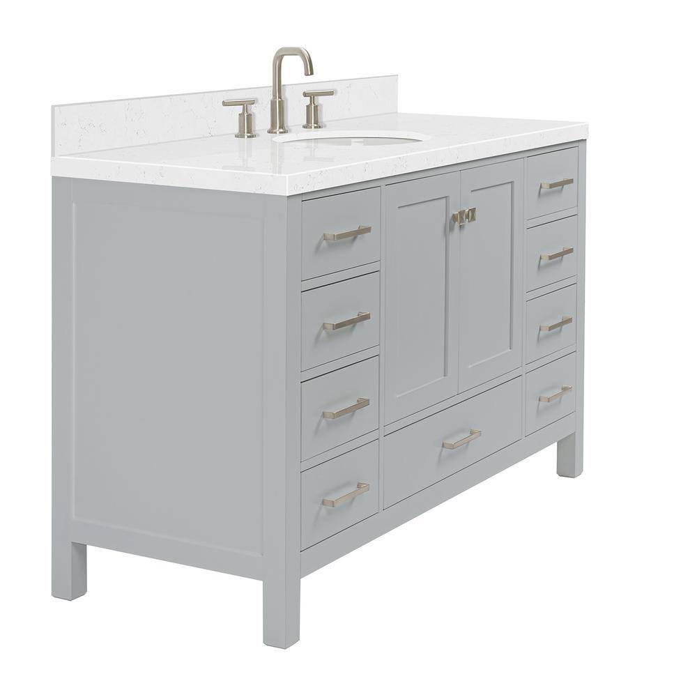 Cambridge 54" Gray Freestanding Single Basin Vanity with Shaker Doors