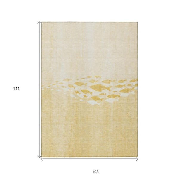 Gold, Yellow, Wheat 9 ft. x 12 ft. Woven Geometric Polyester Rectangle Indoor/Outdoor Area Rug