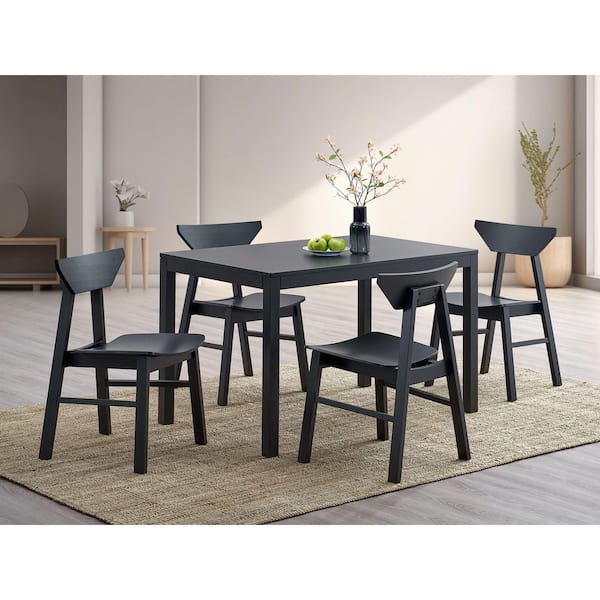 Uther 5-Piece Rectangle Black Wood Top Dining Table Set Seats-4