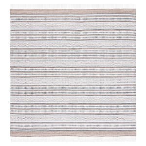 Striped Kilim Grey Ivory 7 ft. x 7 ft. Abstract Striped Square Area Rug