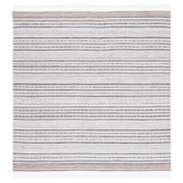 SAFAVIEH Striped Kilim Grey Ivory 7 ft. x 7 ft. Abstract Striped Square Area Rug