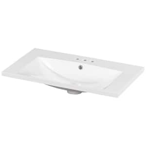 30 in. Drop-in Resin Bathroom Sink in White with 3-Faucet Holes and Drain Hole