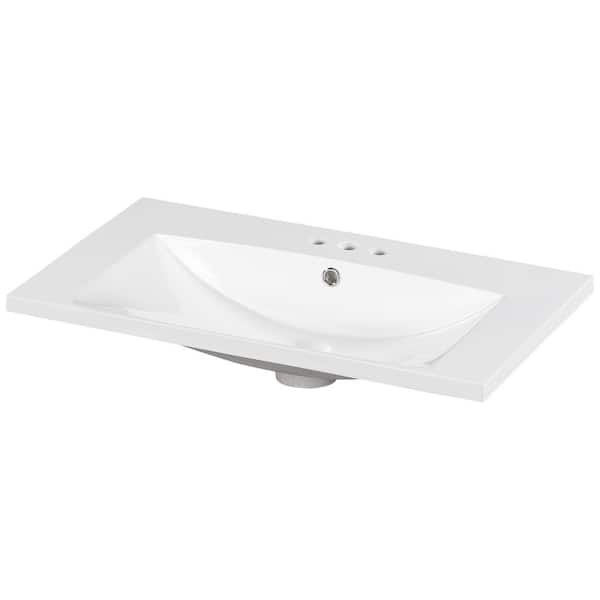 30 in. Drop-in Resin Bathroom Sink in White with 3-Faucet Holes and Drain Hole