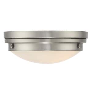 Lucerne 13.25 in. W x 4.75 in. H 2-Light Satin Nickel Flush Mount Ceiling Light with Glass Shade