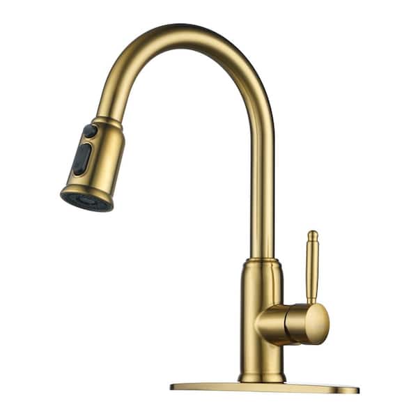 ALEASHA Single-Handle Pull Down Sprayer Kitchen Faucet in Gold