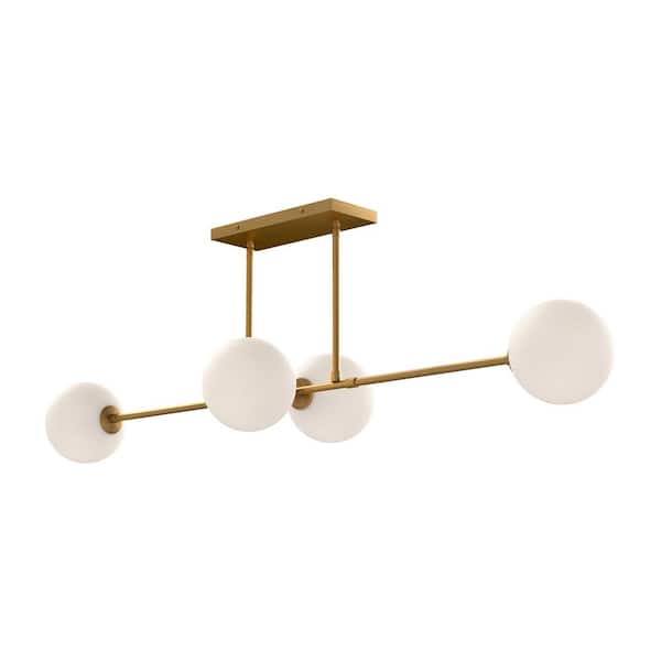 ALORA MOOD Cassia 48 in. 4 Light 40-Watt Aged Gold/Opal Matte Glass Pendant Light