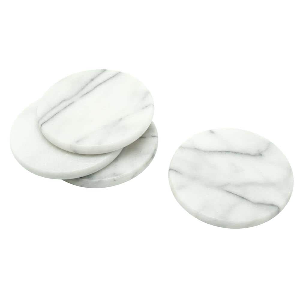 Creative Home 4 in. Natural White Marble Coasters (Set of 4) 74721