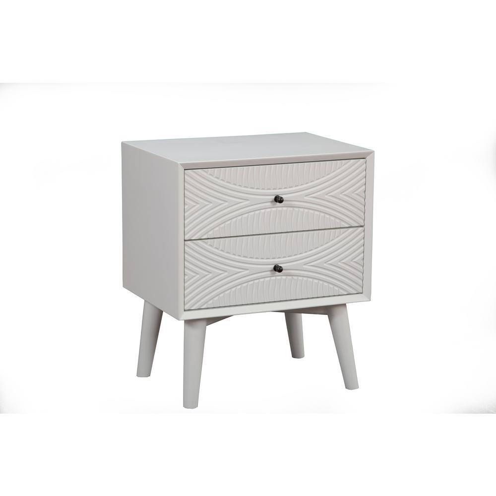Transitional White Mahogany 2-Drawer Nightstand, 22" W x 26" H