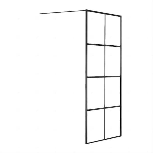 Unbranded 34 in. W x 72 in. H Framed Bathtub Screen Fixed Panel Shower Door in Matte Black with 1/4 in. Tempered Glass