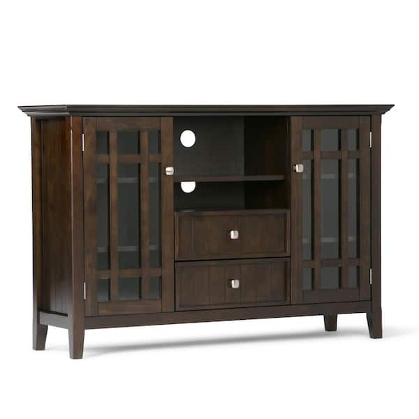Simpli Home Bedford Collection 53 in. Tobacco Brown Wood Transitional TV Stand with 2 Drawer Fits TVs Up to 60 in. with Storage Door