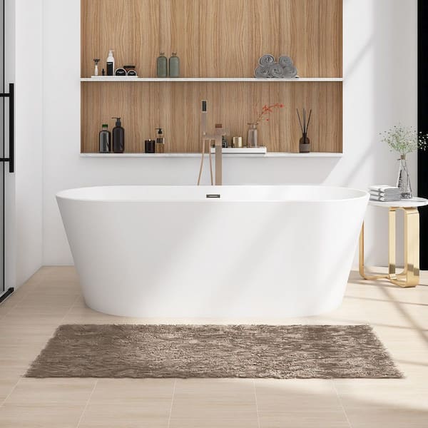 67 in. x 32 in. Acrylic Freestanding Soaking Bathtub in Gloss White