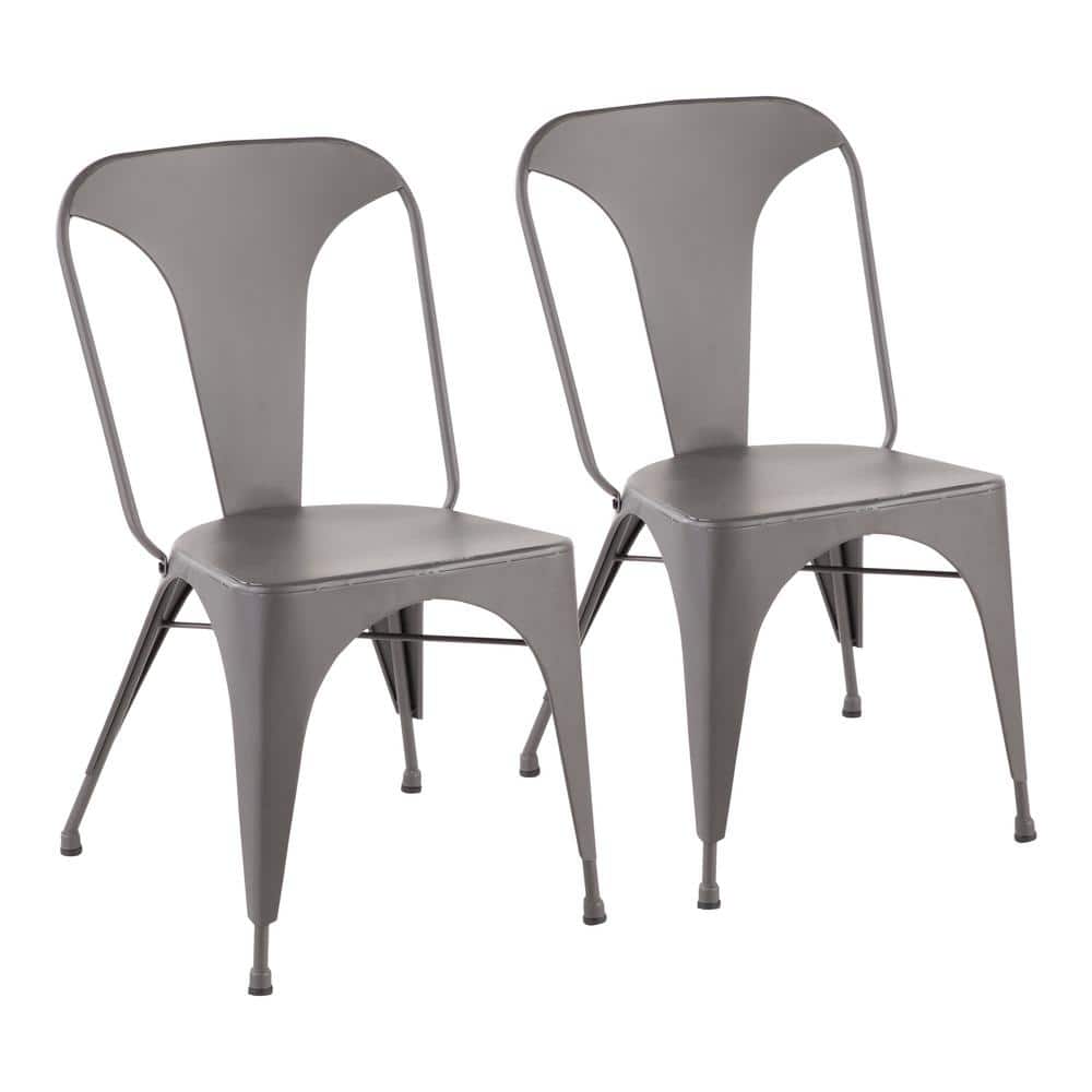 Matte Grey High Metal Slat Back Side Chair