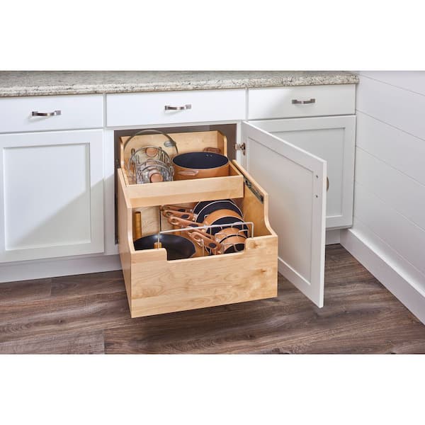 Rev-A-Shelf Wood Base Cabinet Cookware Pullout Organizer w/ Soft-Close