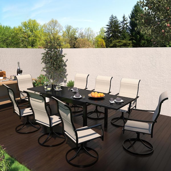 Black Aluminum Outdoor Dining Table 53 in. - 106 in. Rectangle Patio Dining Table with Extension