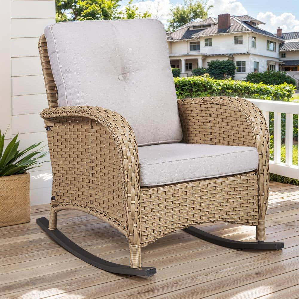 Opohoro PlainCurve Metal and Yellow Wicker Outdoor Rocking Chair with ...