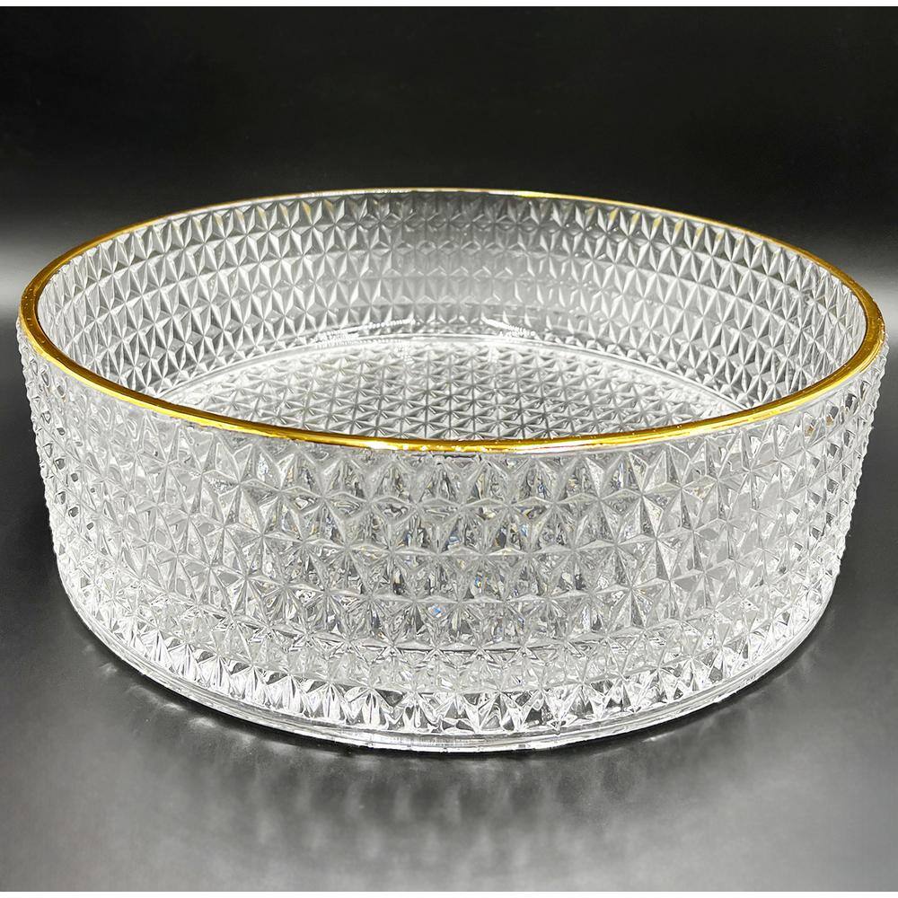 14" Clear Glass Circular Vessel Sink with Gold Rim