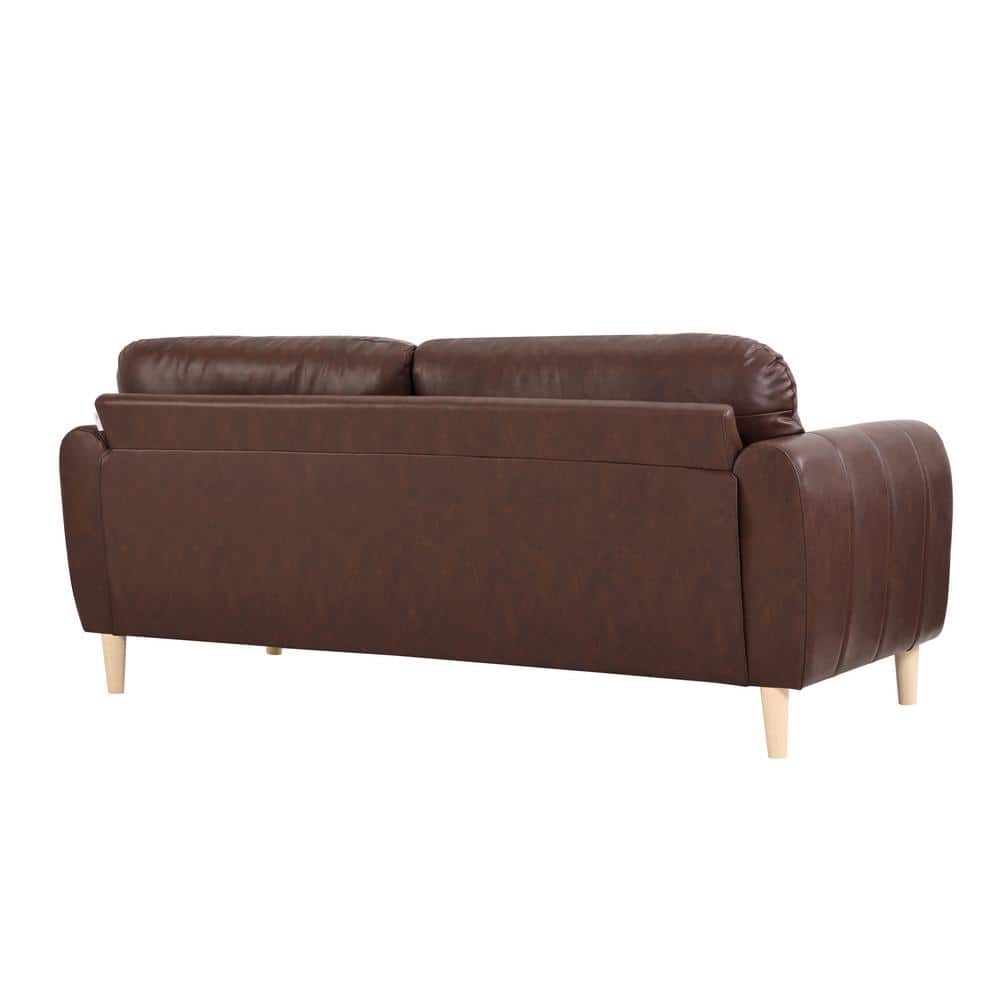 Brown Faux Leather Tufted Sofa with Removable Cushions