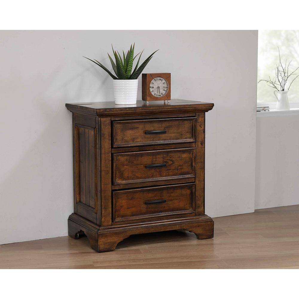 Vintage Bourbon Solid Wood 3-Drawer Nightstand