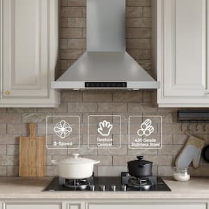 36 in. 900CFM Convertible Wall Mount Range Hood in Stainless Steel with Dishwasher Safe Filters and Gesture Control