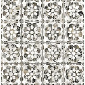 Izeda Black Floral Tile Matte Non-Pasted Non-Woven Wallpaper Sample