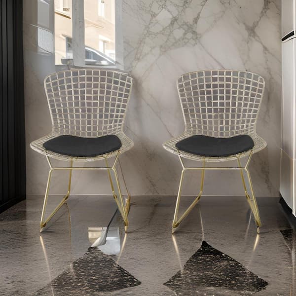 Benjara Gold, White and Black Faux Leather Metal Frame Dining Chair (Set of 2)