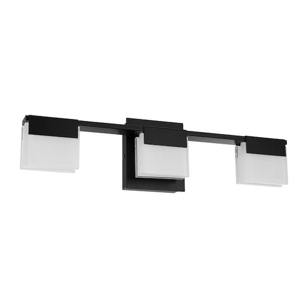 Eglo Vente 21.26 in. W x 5.71 in. H 3-Light Matte Black Integrated LED Bathroom Vanity Light with Frosted Glass Shades