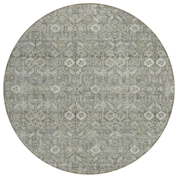 Cream and Tan 8 ft. Round Woven Floral Round Indoor/Outdoor Area Rug
