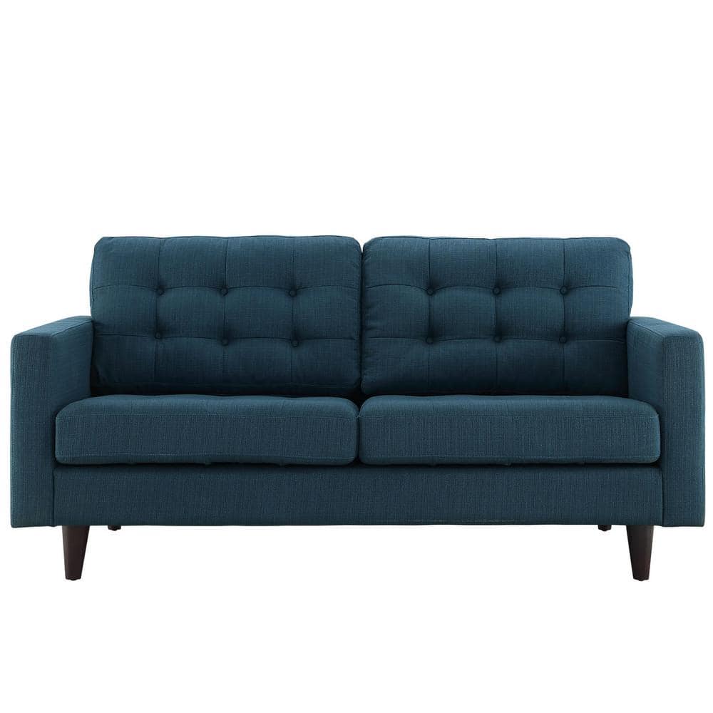 Azure Tufted Fabric Loveseat with Solid Wood Legs