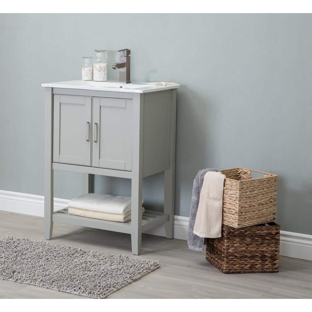 Legion 24" White Gray Solid Poplar Bathroom Vanity with Ceramic Sink
