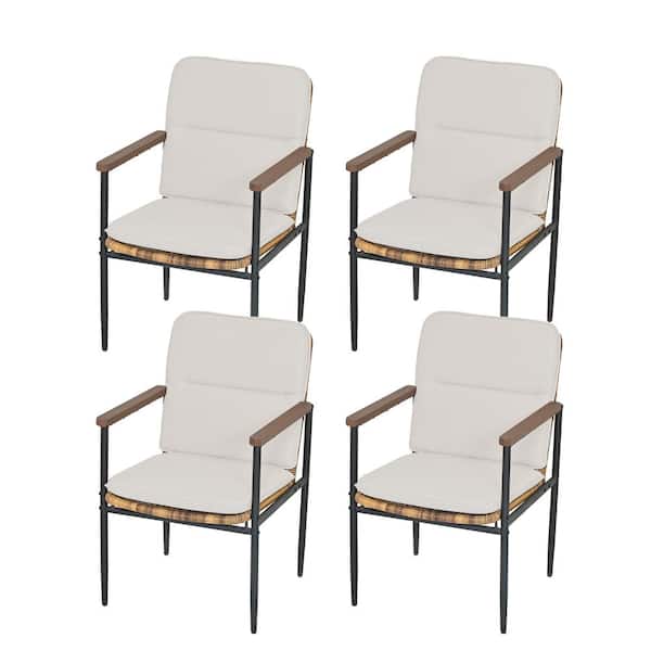 EGEIROSLIFE PureCane 4-Piece Aluminum Wicker Outdoor Dining Chairs with Gray Cushions