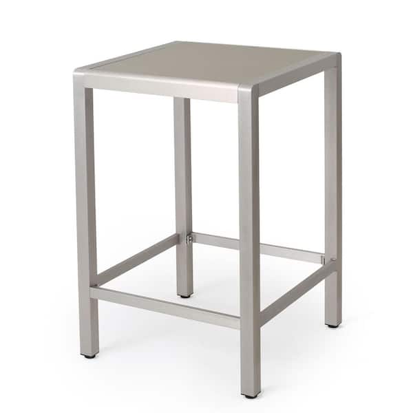 Outdoor Gray Aluminum Bar Table with Glass Table Top