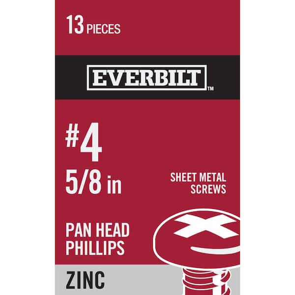 Everbilt #4 x 5/8 in. Phillips Pan Head Zinc Plated Sheet Metal Screw (13-Pack)