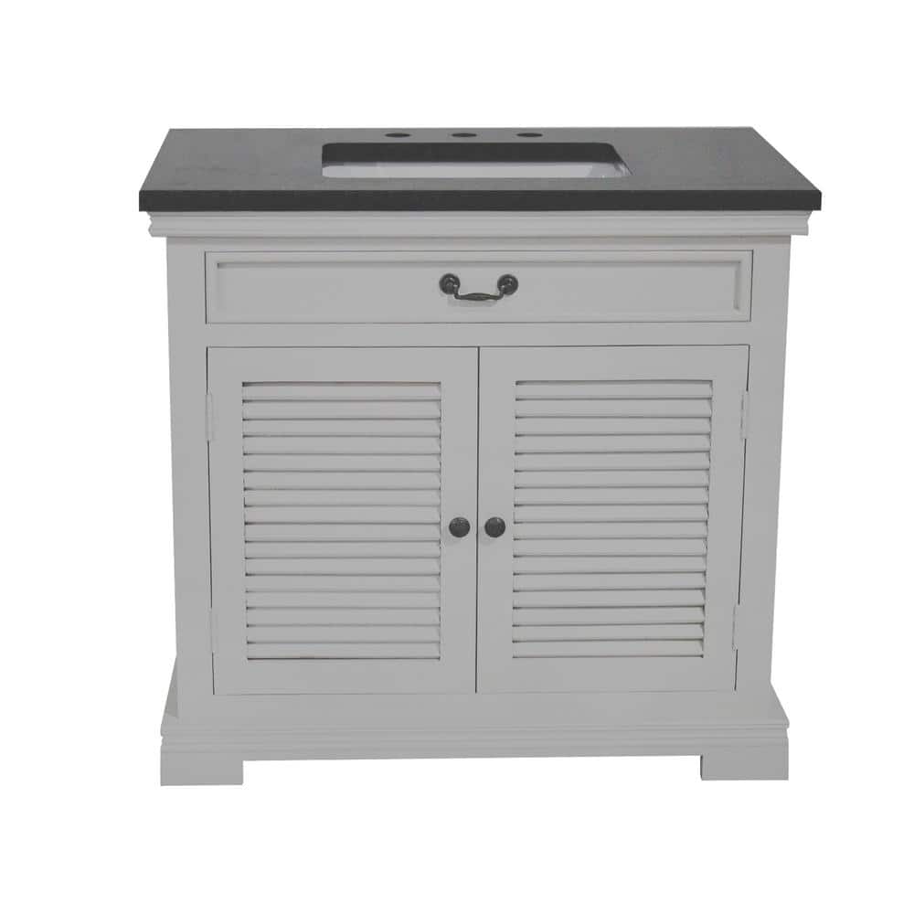 36 in. W x 22 in. D Bath Vanity in White with Granite Vanity Top in Black w
