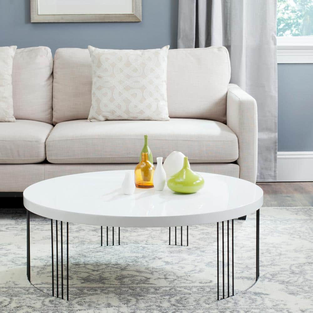 Transitional Round Black and White Wood & Metal Coffee Table