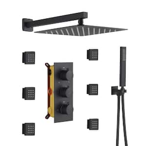 1-Spray Patterns 12 in. Wall Mount Dual Fixed and Handheld Shower Heads with Body Sprays 1.8 GPM in Matte Black