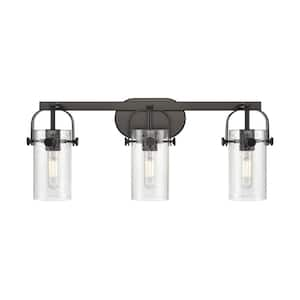 Pilaster II Cylinder 24.88 in. 3-Light Matte Black Vanity Light with Glass Shade