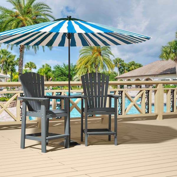 Unbranded 27.56 in. Gray Patio Bar Stools Adirondack Arm Chairs Set of 2, All Weather Outdoor Furniture with Removable Table