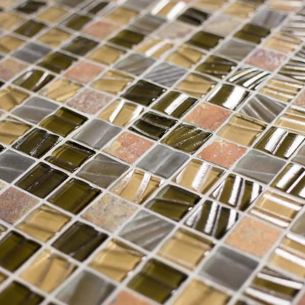 New Era II Wild Life Brown 12 in. x 12 in. Glass and Stone Mosaic Wall Pool and Floor Tile (12 sq. ft./Case)