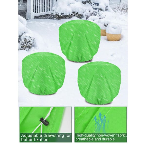 39.3 in. x 39.3 in. Green Plant Covers with Drawstring Frost Protection Bags for Winter, 3 Pack