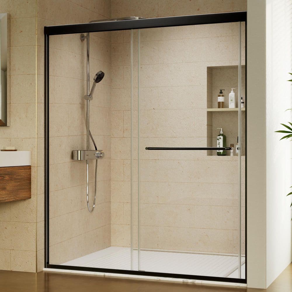 56-60 in. W x 70 in. H Sliding Framed Shower Door in Matte Black with Coated Clear Glass price history on PriceWatchPro