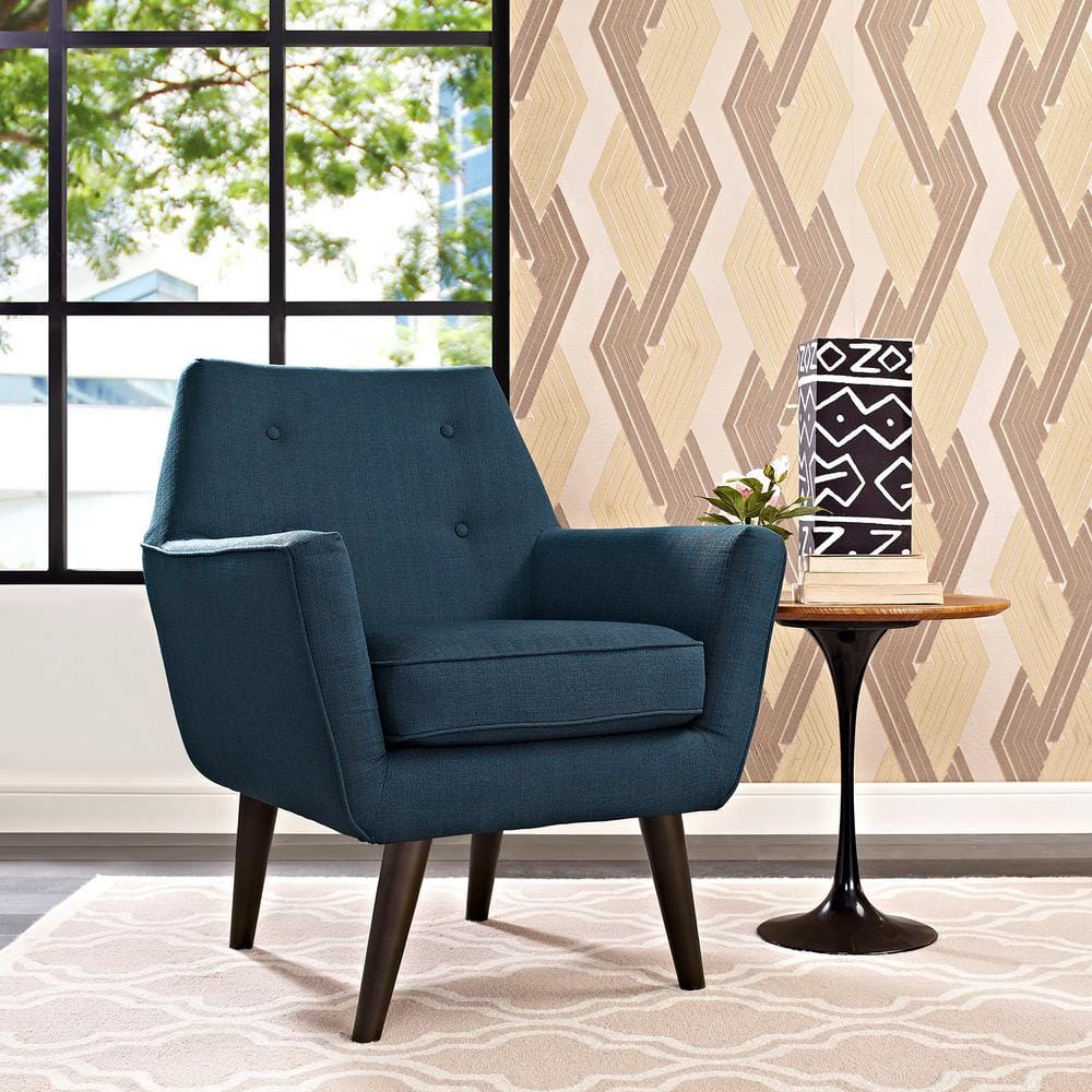 Azure Mid-Century Modern Button-Tufted Accent Chair